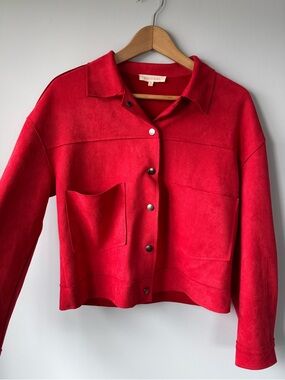 (M) Solitaire red Suede Button-Front Jacket